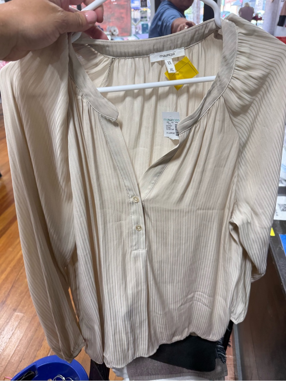 Maurices Light Cream Pleated Button-Front Henley Blouse